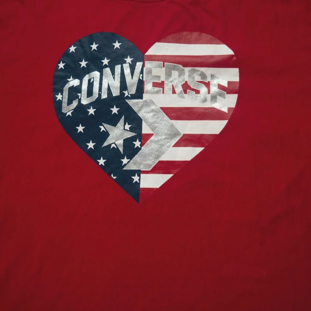 Converse Girls L 12/13 Red American Flag Heart Graphic T-Shirt Cotton